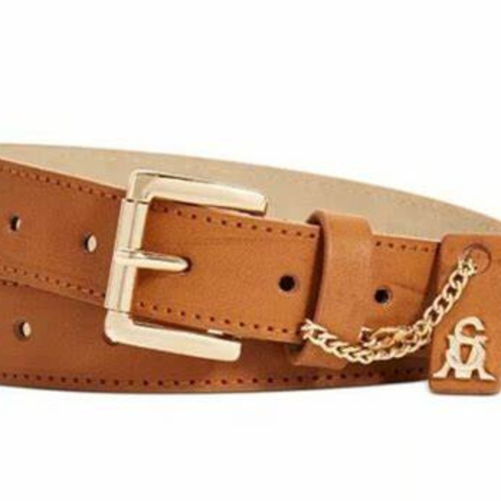 Smooth Perforated Pant Belt with Logo Ornament black XL By Steve Madden